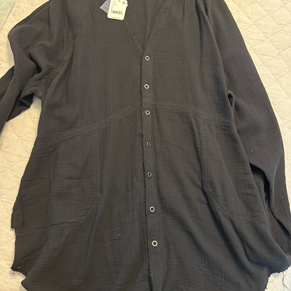 NWT free people Black Button-Up shirt